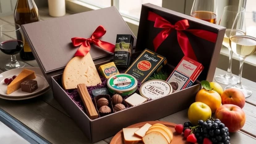 Presentbox med delikatesser som överraskar